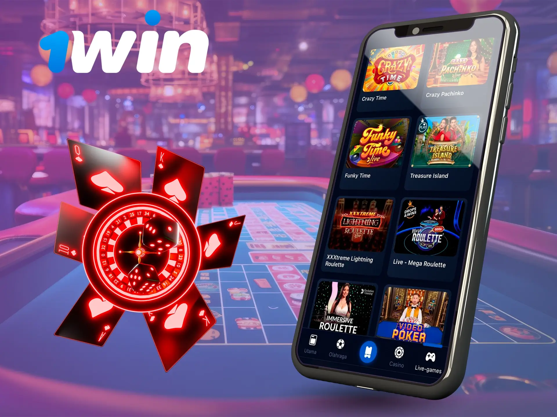 Pamerkan pengalaman dan keterampilan Anda saat bermain dengan dealer 1Win Casino.