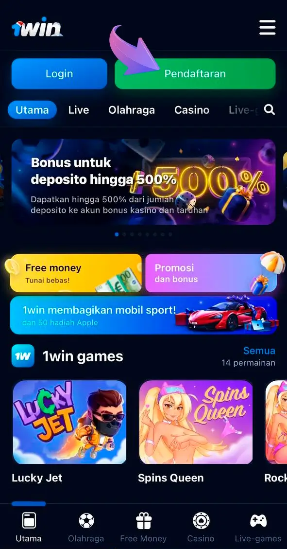 Mulai pendaftaran Anda di 1Win Casino.