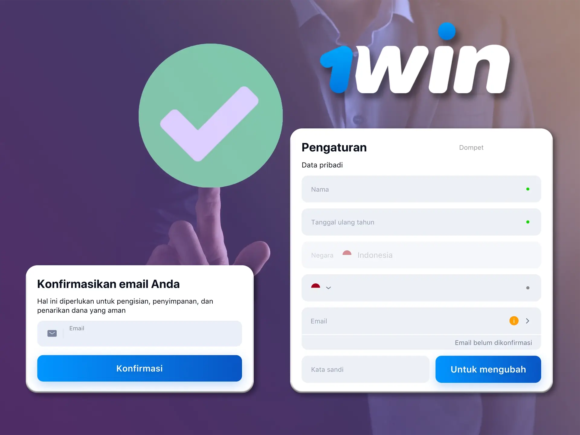 Konfirmasikan akun Anda untuk mendapatkan akses ke fitur dan fungsionalitas baru 1Win Casino.