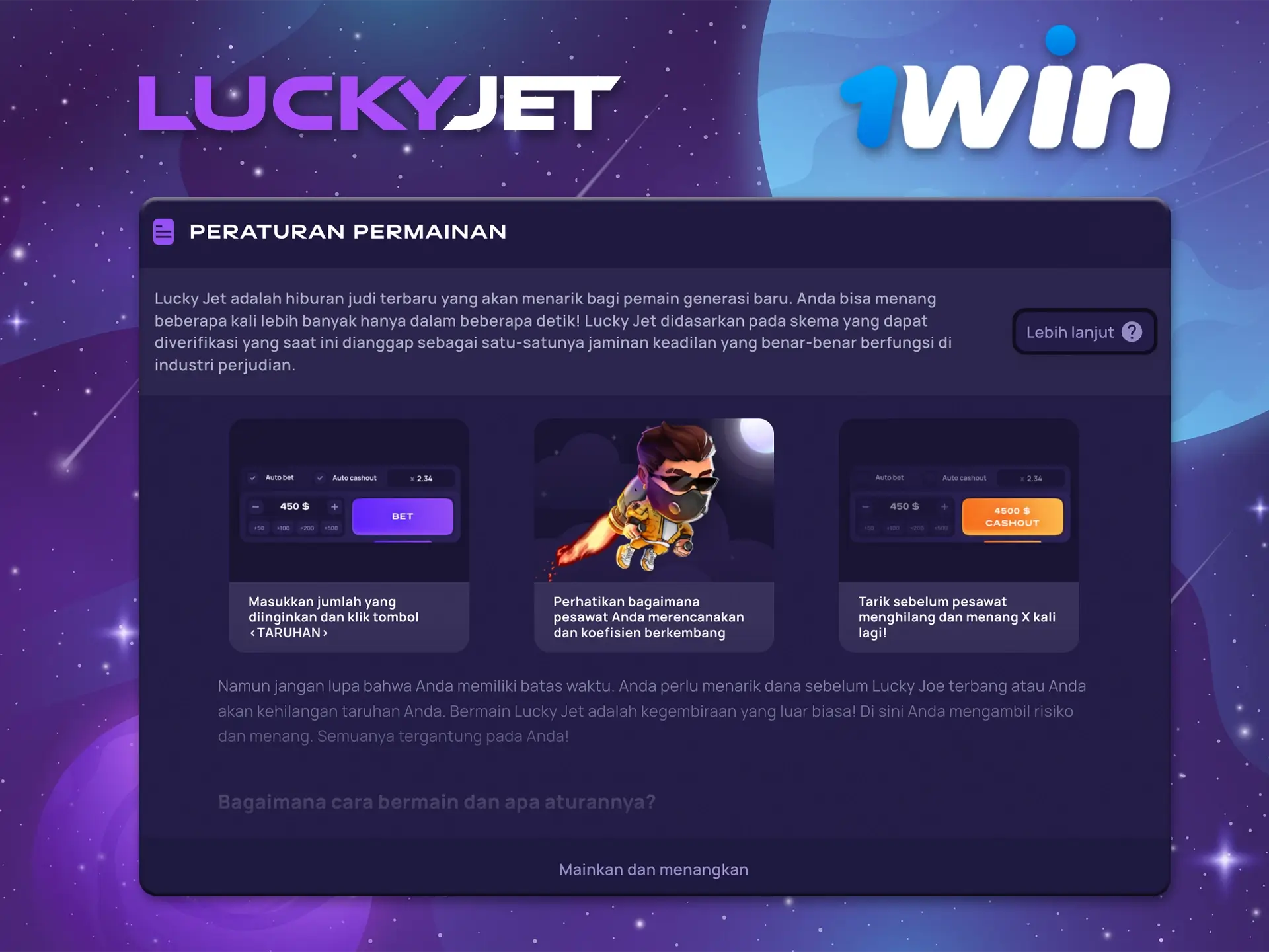 Pelajari aturan permainan di Lucky Jet dari kasino 1Win.