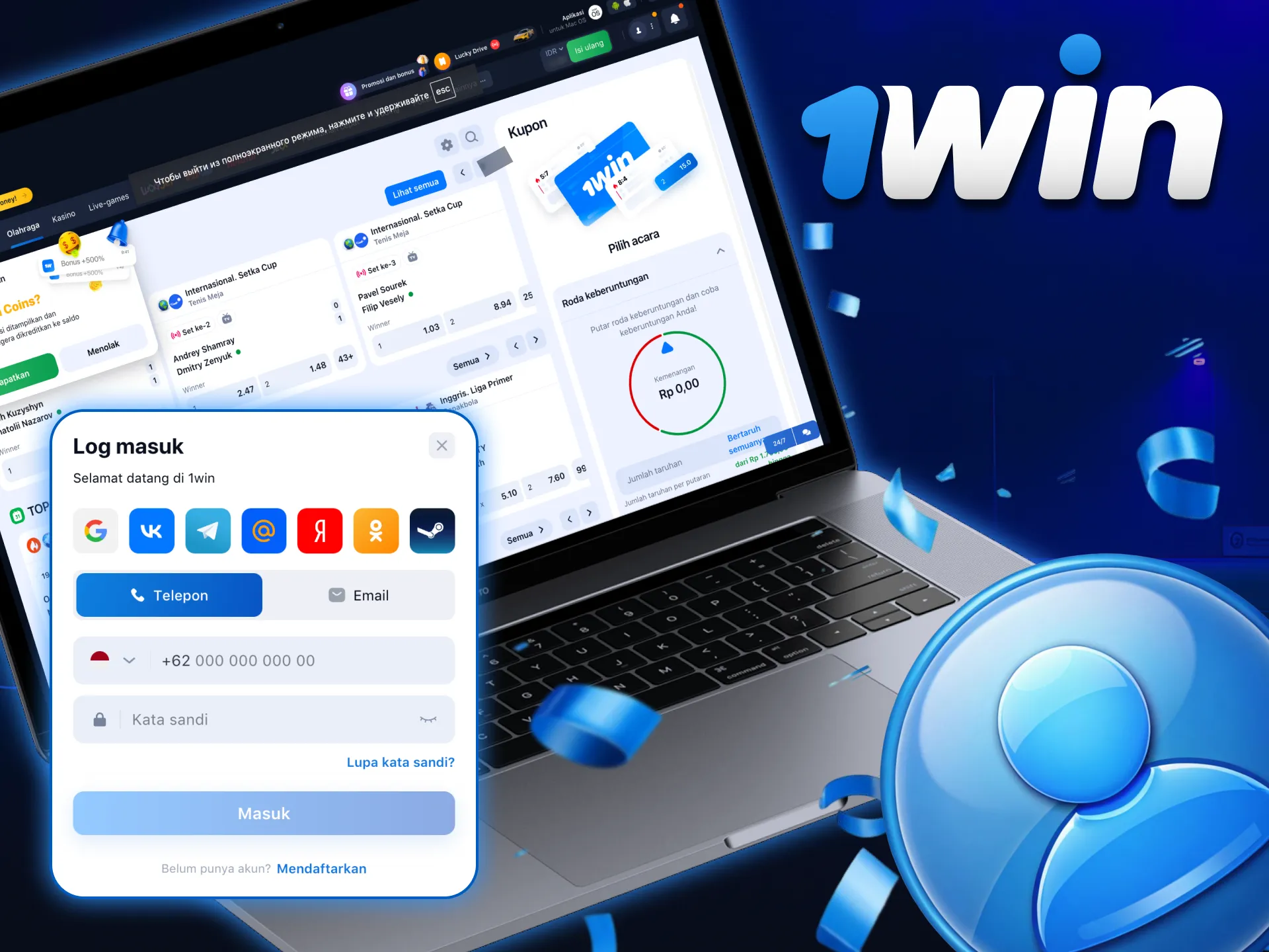 Masuk ke 1Win dan nikmati semua fitur taruhan.