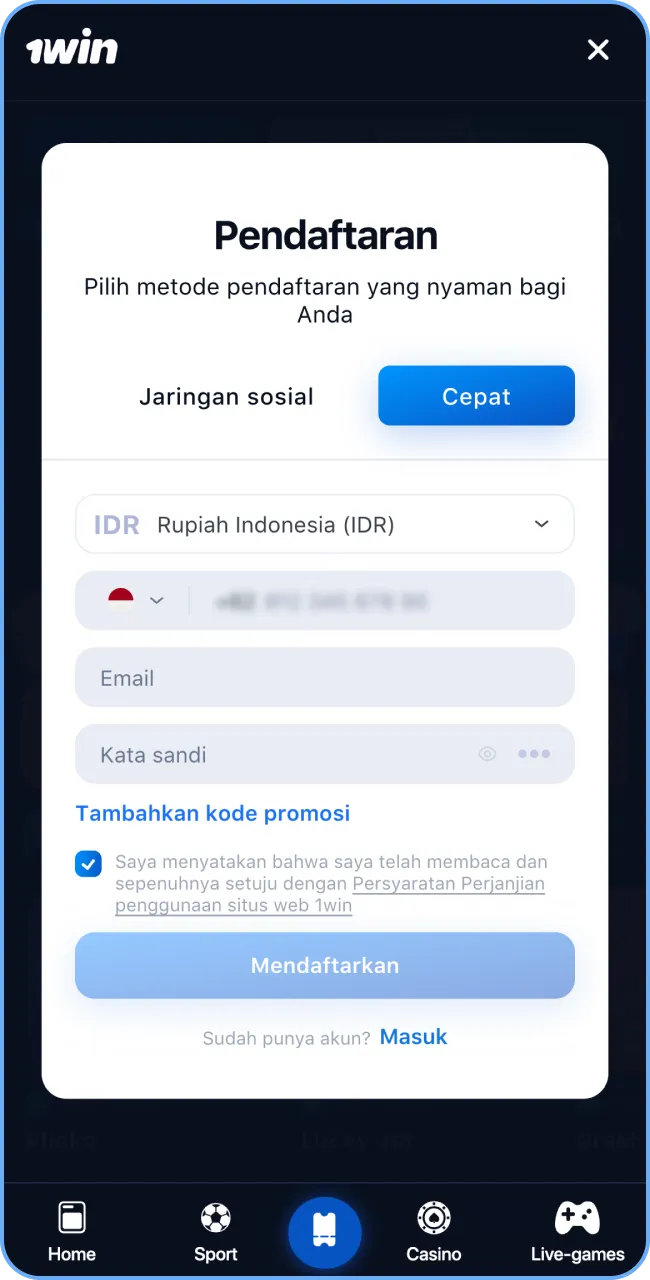 Klik Daftar di 1win untuk mulai bertaruh.