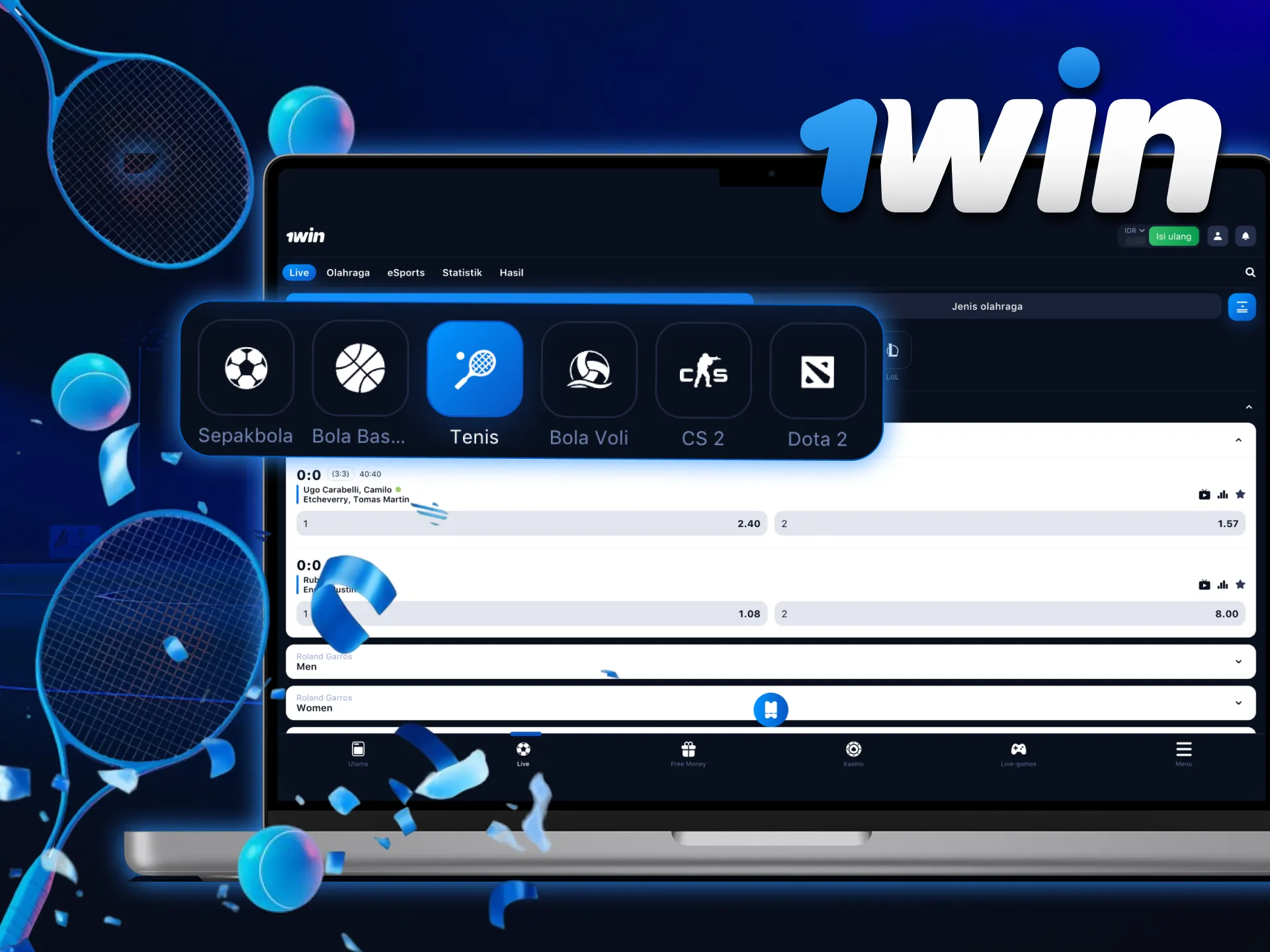 Nikmati taruhan tenis live dengan fitur lengkap 1Win.